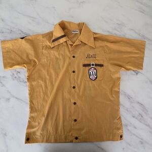 King Louie Vintage‎ Bowling Shirt in Mustard Yellow Embroidered Velour Back 70's